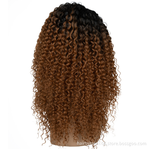 Afro Kinky Curly 24 Inch brown Synthetic HD Lace Wig Heat Resistance High Temperature Middle Part Lace Front Synthetic Hair Wigs